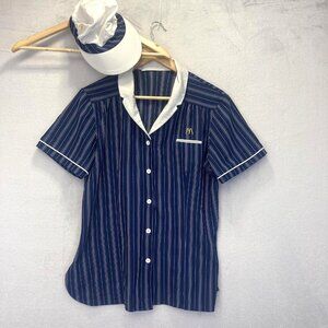 Vintage 80s McDonald's Uniform Top & Hat Womens Large L Retro Costume Shirt Cap